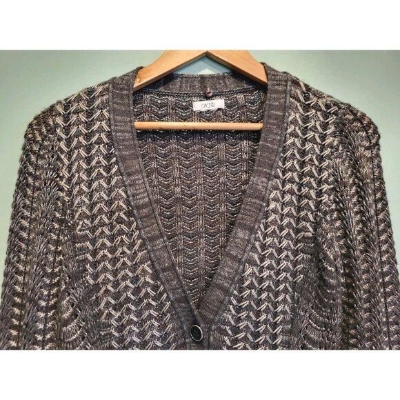 Y2K Cache Charcoal Open Knit Fitted Peplum V Neck Fairygrunge Cardigan Sweater S - Picture 2 of 7